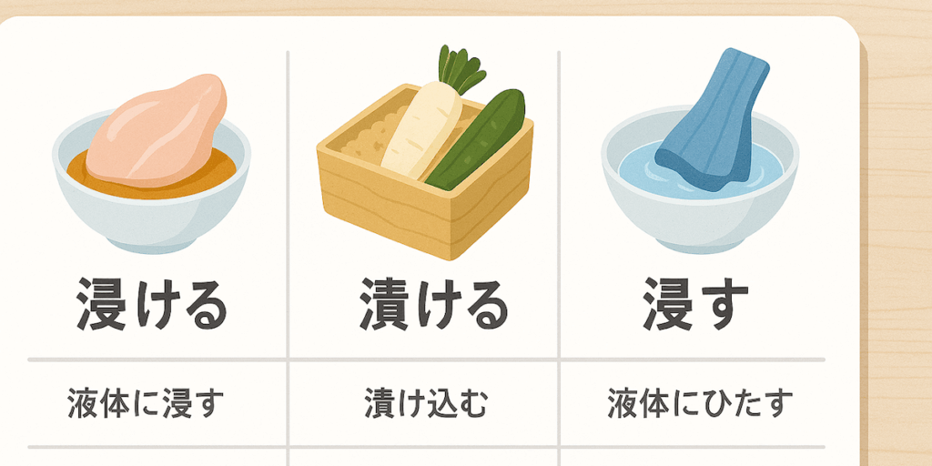 「浸ける」「漬ける」「浸す」の違い